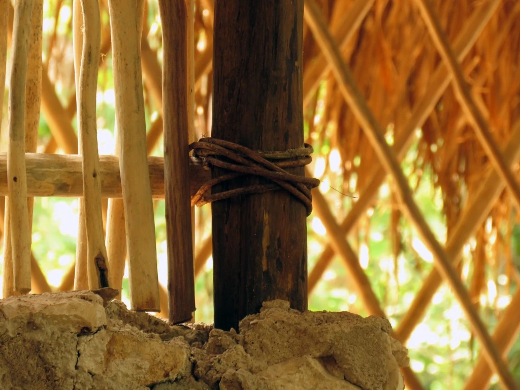 Detalle de bajareque, amarre y celosía